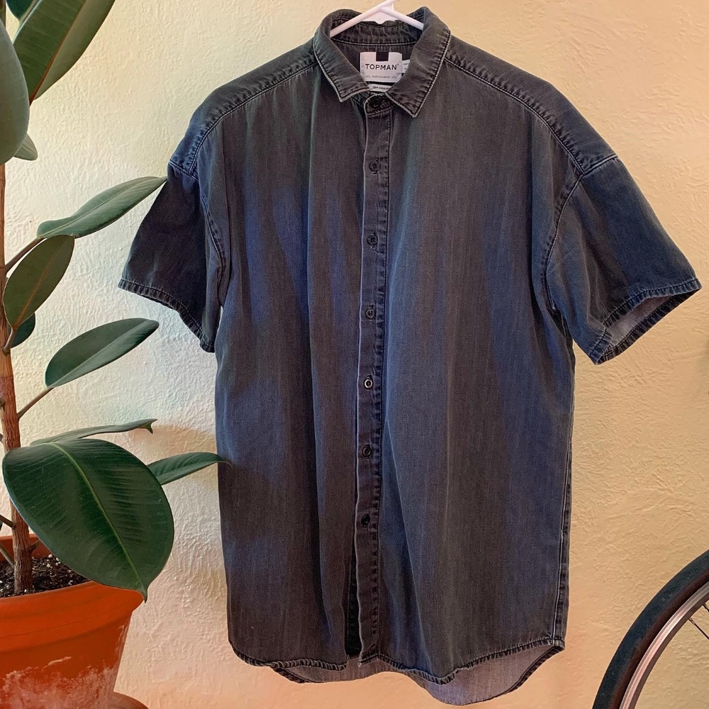 Topman Men's L Denim Button Down Short Sleeve